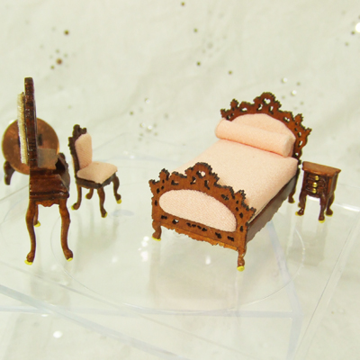 Q1070-74 New Walnut BED Room set for 1/4" scale dollhouse